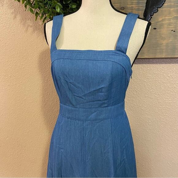 NWOT Lulus Darling Time Blue Chambray Handkerchief Midi Dress With Pocke… - Picture 2 of 9